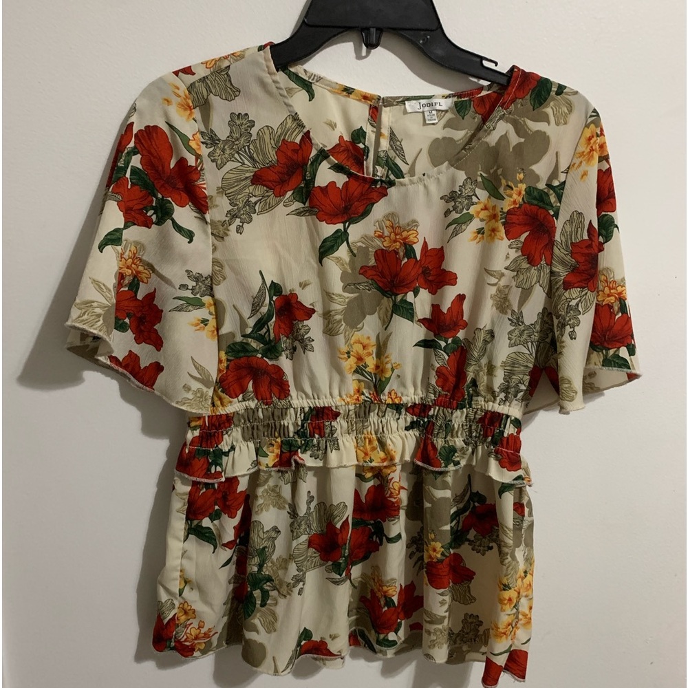 Jodifl Red Floral and Cream Blouse- Sz M